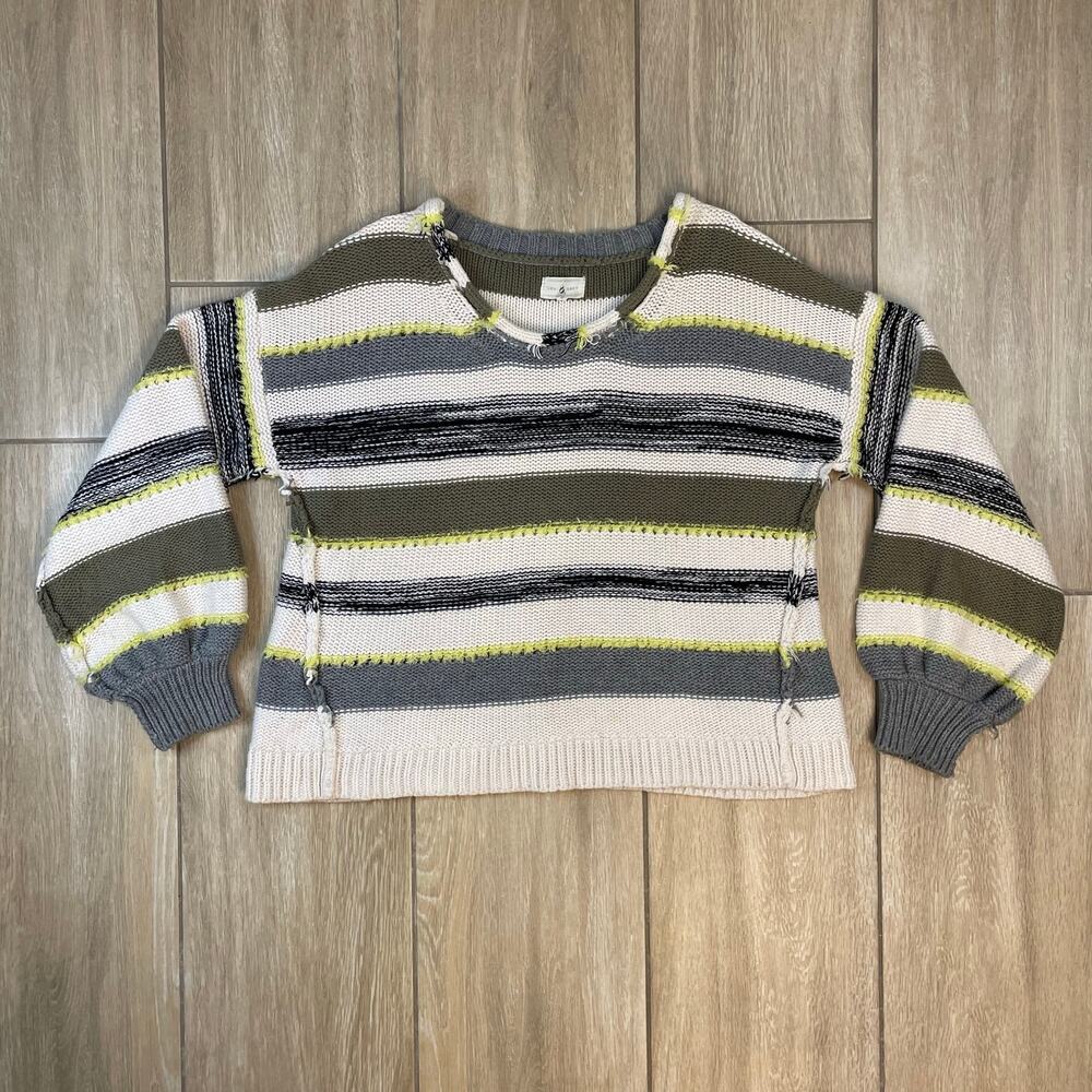 Lou & Grey Striped Sweater Women’s S Balloon Sleeve Raw Seam Cotton Cashmere